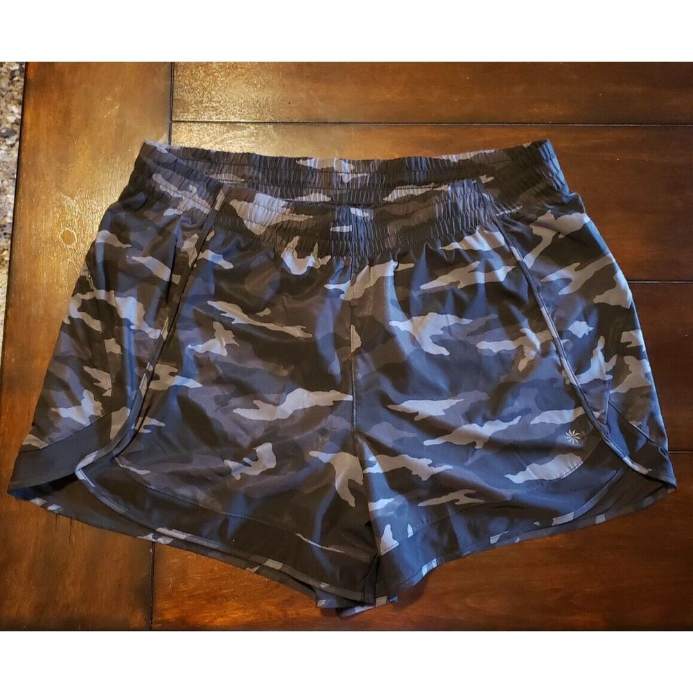 Women's Athleta Printed Mesh Racer Run Athletic Shorts Size 1X Camo Black Gray